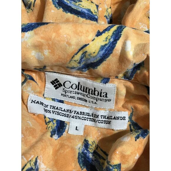 Columbia Swordfish Print Men's Short Sleeve Button Down Shirt (L) - Picture 9 of 9